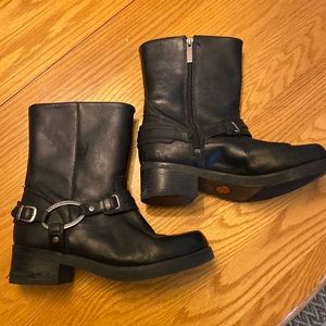 Harley Davidson boots with harness hardware detail